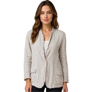 Tempo Paris Light Gray 100% Natural Linen Raw Edge Cardigan Jacket Size L